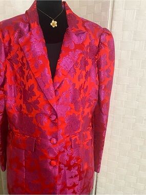 Red & Fuchsia Women’s Floral Brocade Blazer